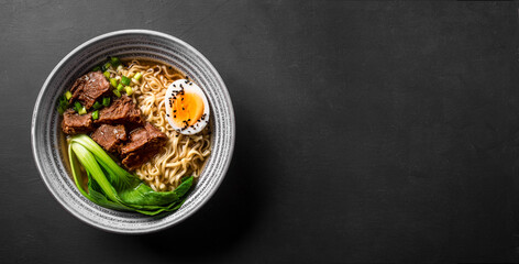 Ramen Asian noodles soup with beef