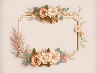 Empty Elegant Wedding Floral Frame on Beige Background, created by Generative AI