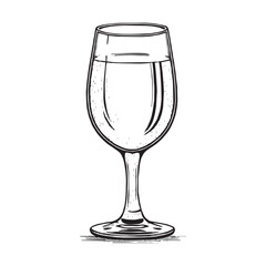 Glass with Water Black Outline Silhouette in Hand Drawing Sketch Style Vector
