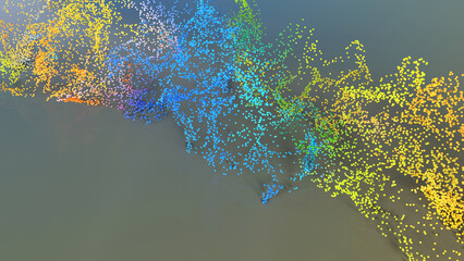 Particles background with colorful,reflection on the floor