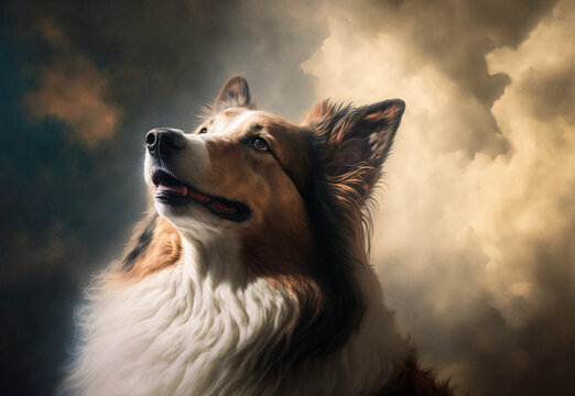 Heavenly dog oil painting,illustration,created with Generative AI Technology