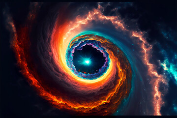 Colorful supernova nebular vortex, stellar cloud, colorful galaxy, black hole, Generated by Artificial Intelligence