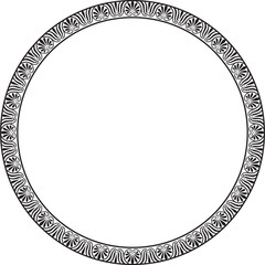 Vector black round monochrome frame, border, classic greek meander ornament. Patterned circle, ring of Ancient Greece and the Roman Empire..