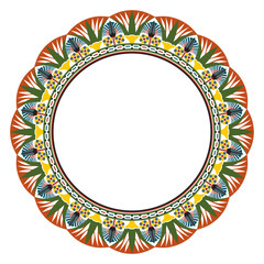Vector colored round Egyptian border. Circle ornament of ancient Africa. Pattern of lotus flowers and sun..