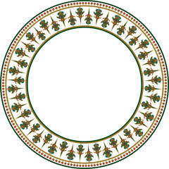Vector colorful round byzantine ornament. Circle, border, frame of ancient Greece and Eastern Roman Empire. Decoration of the Russian Orthodox Church..