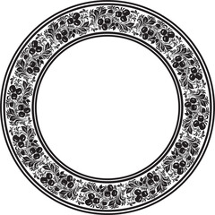 Vector monochrome round Russian folk ornament Khokhloma. National endless circle, border, frame of Slavic peoples, Belarusians, Ukrainians..
