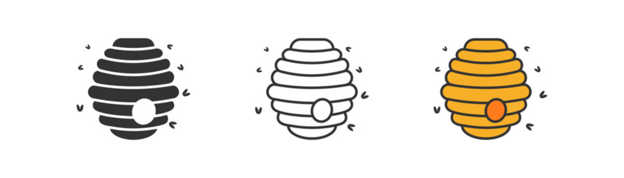 Wild beehive icon on light background. Honey symbol. Bee nest sign. Outline, flat, and colored style. Flat design. Vector illustration.