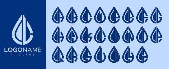 Fototapeta Collection of water drop letter logo design. Droplet letter logo brand set. obraz