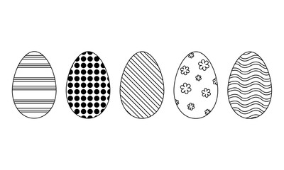 Set of Easter eggs in black style on a white background