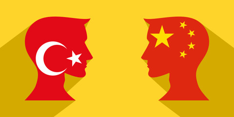 face to face concept. turkey vs china. vector illustration