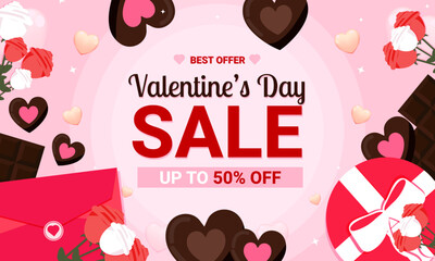 Vector flat valentine's day sale background and discount banner.