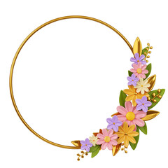 Golden circle with spring flowers