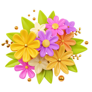 3D bouquet of bright spring flowers