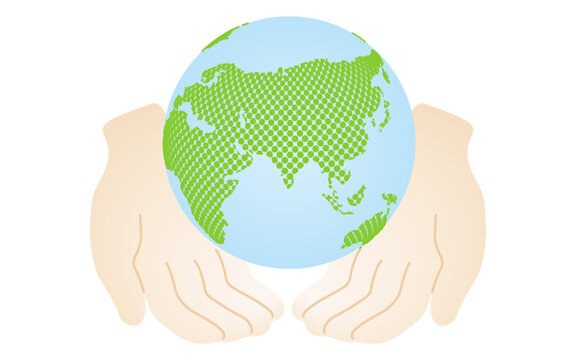 Illustration of an image that protects the earth, protects the environment, and wishes for peace (illustration of a hand holding the earth)