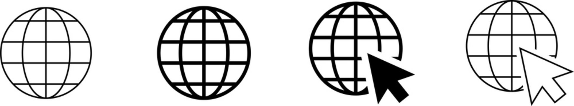 Globe symbol icons set. World web icon www earth globe icons. Website icon set. PNG image