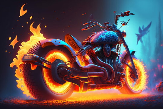 Duke bike firey backgrond gradient wallpaper - illustration 