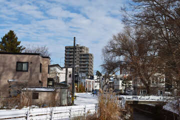 Sapporo Japan January 15 2023 The peaceful residential area along with the Tsukisamu forest park 