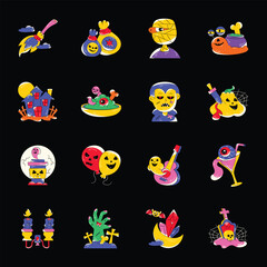 Set of Halloween Festival Flat Stickers 

