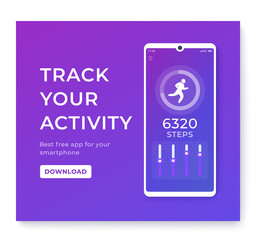 Fitness app, activity tracker for smartphone, pedometer or step counter
