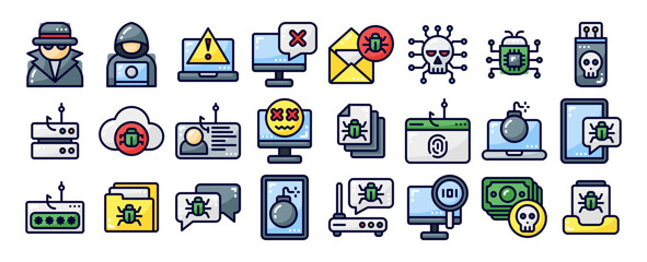 cyber crime icon set. vector illustration for web, computer and mobile app. filled line style icon