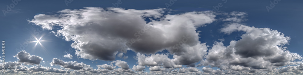 Wall mural overcast sky with clouds as seamless hdri 360 panorama with zenith in spherical equirectangular proj