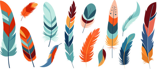 set of bird feathers in flat style, vector © zolotons