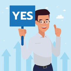 Happy young big isolated corporate man done his job as vison & mission and celebrating, leadership success and career progress concept, flat vector illustration, handsome business man.