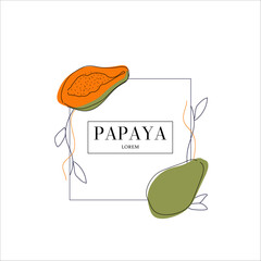 Simple isolated fruit packaging design, papaya flavored. Juicy line drawing for label. Freehand vector illustration isolated on white background.