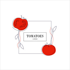 Simple isolated packaging vegetables design tomatoes flavored. Juicy line drawing for label. Freehand vector illustration isolated on white background.