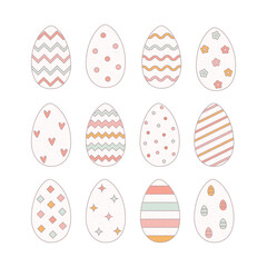 Festive vintage grunge Easter eggs set. Vector illustration for card, banner, web, sticker
