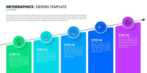Infographic template. Growing line with 5 steps and icons - obrazy, fototapety, plakaty