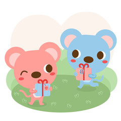 Big isolated hand drawn cartoon vector character design animal couple in love, doodle style Valentine concept flat vector illustration