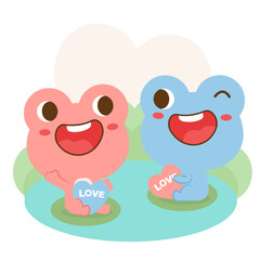 Big isolated hand drawn cartoon vector character design animal couple in love, doodle style Valentine concept flat vector illustration