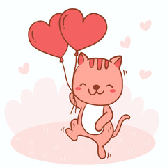 Big isolated hand drawn cartoon vector character design kitten in love, doodle style Valentine concept animal flat vector illustration