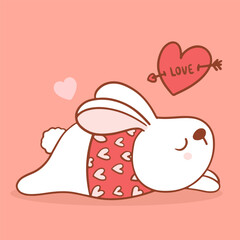 Big isolated hand drawn cartoon vector character design rabbit in love, doodle style Valentine concept animal flat vector illustration