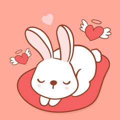 Big isolated hand drawn cartoon vector character design rabbit in love, doodle style Valentine concept animal flat vector illustration