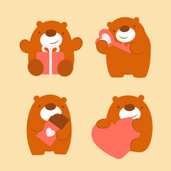 Big isolated hand drawn cartoon vector character design animal couple in love, doodle style Valentine concept flat vector illustration