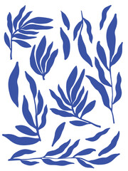 Decorative wallpaper with branches in blue tone. Delicate, blue-toned pattern with botanical elements. Nature-inspired poster for accent wall. Wall decor and mural for nursery. Twigs background.