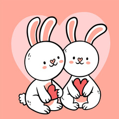 Big isolated hand drawn cartoon vector character design animal couple in love, doodle style Valentine concept flat vector illustration
