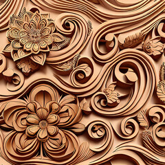 Retro Style Wooden Floral Engraving with Distinctive Textured Design.