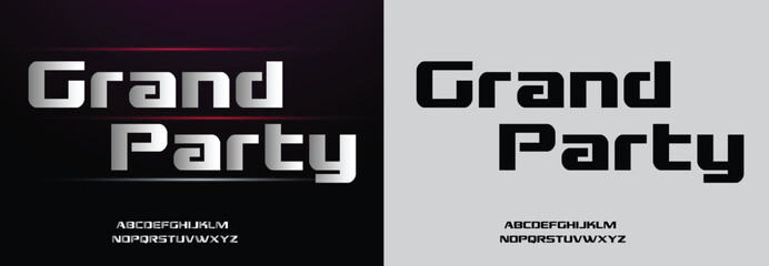 Grand Party, Graphic Design, Game Sport Movie Alphabet Font. Typography modern regular style font for technology, digital, logo design. vector illustration