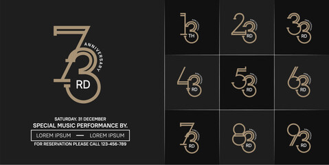 set of anniversary brown and white color with black background for special celebration event