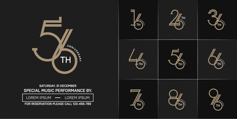 set of anniversary brown and white color with black background for special celebration event