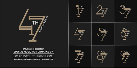 set of anniversary brown and white color with black background for special celebration event