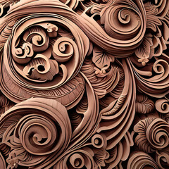 Decorative Wooden Engraving with Intricate Floral Design and Texture.
