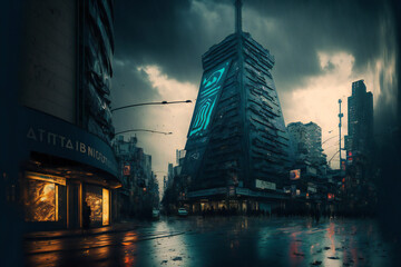 Fototapeta premium Abandoned Tokyo City in the future. Empty roads and a dystopian atmosphere in a post-apocalyptic Japan - Generative AI