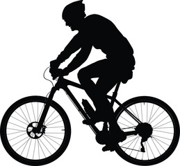 old man cyclist on sport mountainbike black silhouette