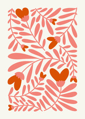 Modern Valentine's day vertical flyer or poster template. Love hand drawn trendy illustration.