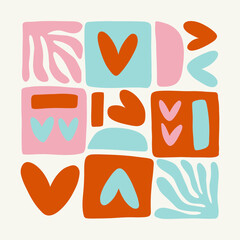 Modern Valentine's day vertical flyer or poster template. Love hand drawn trendy illustration.