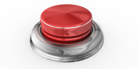 3d Button rot mit verchromten Einfassung, freigestellt, 3d Illustration